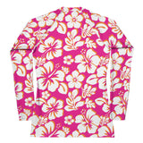 Orange, Hot Pink and White Hawaiian Print Women's Rash Guard - Extremely Stoked