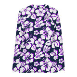 Navy Blue, Purple and White Hawaiian Print Women's Rash Guard - Extremely Stoked
