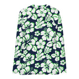Navy Blue, Lime Green and White Hawaiian Print Women's Rash Guard - Extremely Stoked