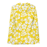 Yellow and White Hawaiian Flowers Women's Rash Guard - Extremely Stoked