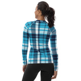Women's Ocean Blues Preppy Plaid Rash Guard – Eco Swim Shirt by Extremely Stoked®
