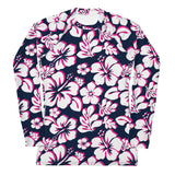Navy Blue, Hot Pink and White Hawaiian Print Women's Rash Guard - Extremely Stoked