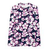 Navy Blue, Hot Pink and White Hawaiian Print Women's Rash Guard - Extremely Stoked