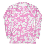 Pink and White Hawaiian Print Women's Rash Guard - Extremely Stoked