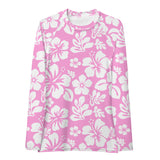 Pink and White Hawaiian Print Women's Rash Guard - Extremely Stoked
