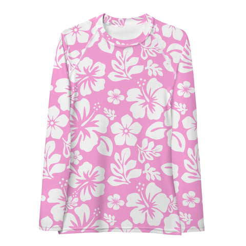 Pink and White Hawaiian Print Women's Rash Guard - Extremely Stoked