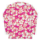 Orange, Hot Pink and White Hawaiian Print Women's Rash Guard - Extremely Stoked