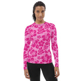 Three Pinks Hawaiian Flowers Print Women's Rash Guard - Extremely Stoked