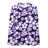 Navy Blue, Purple and White Hawaiian Print Women's Rash Guard - Extremely Stoked
