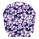 Navy Blue, Purple and White Hawaiian Print Women's Rash Guard - Extremely Stoked