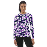 Navy Blue, Purple and White Hawaiian Print Women's Rash Guard - Extremely Stoked