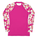 Hot Pink Women's Rash Guard with White, Hot Pink and Orange Hawaiian Print Sleeves - Extremely Stoked