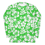 Lime Green and White Hawaiian Flowers Women's Rash Guard - Extremely Stoked