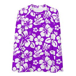 Purple and White Hawaiian Flowers Women's Rash Guard - Extremely Stoked