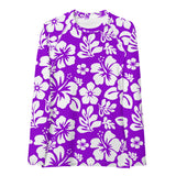 Purple and White Hawaiian Flowers Women's Rash Guard - Extremely Stoked