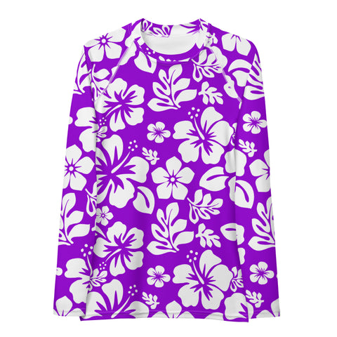 Purple and White Hawaiian Flowers Women's Rash Guard - Extremely Stoked