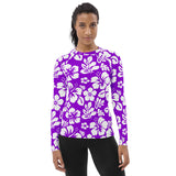 Purple and White Hawaiian Flowers Women's Rash Guard - Extremely Stoked