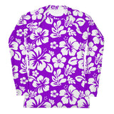 Purple and White Hawaiian Flowers Women's Rash Guard - Extremely Stoked