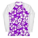 Purple and White Hawaiian Print Women's Rash Guard with White Sleeves - Extremely Stoked
