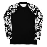 Women's Black Rash Guard with White and Black Hawaiian Print Sleeves - Extremely Stoked