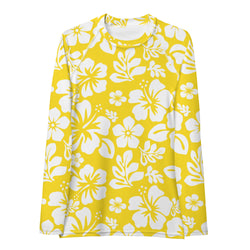 Yellow and White Hawaiian Flowers Women's Rash Guard - Extremely Stoked
