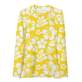 Yellow and White Hawaiian Flowers Women's Rash Guard - Extremely Stoked