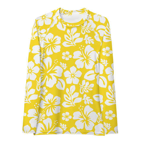 Yellow and White Hawaiian Flowers Women's Rash Guard - Extremely Stoked