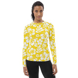 Yellow and White Hawaiian Flowers Women's Rash Guard - Extremely Stoked