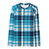 Women's Ocean Blues Preppy Plaid Rash Guard – Eco Swim Shirt by Extremely Stoked®