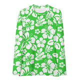 Women's Lime Green and White Hawaiian Flowers Rash Guard – Eco Swim Shirt by Extremely Stoked®