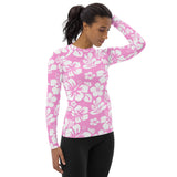 Pink and White Hawaiian Print Women's Rash Guard - Extremely Stoked