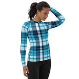 Women's Ocean Blues Preppy Plaid Rash Guard – Eco Swim Shirt by Extremely Stoked®