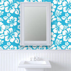 White Hawaiian Flowers on Aqua Ocean Blue Wallpaper - Extremely Stoked