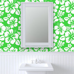 White Hawaiian Hibiscus Flowers on Lime Green Wallpaper - Extremely Stoked