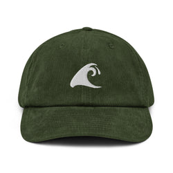 Extremely Stoked®️ White Epic Wave Logo on Dark Olive Corduroy Hat - Extremely Stoked
