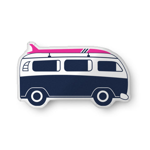 Navy Blue and Hot Pink Surf Bus Throw Pillow– Extremely Stoked® Eco Luxe Surfer Bedding Collection