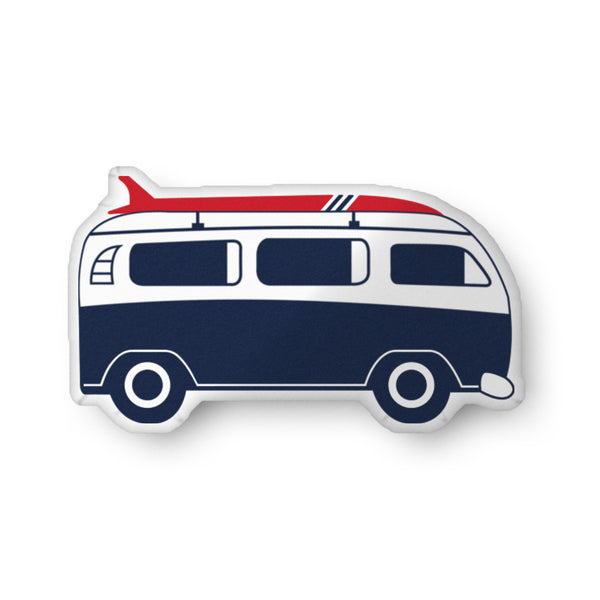 Navy Blue and Red Surf Bus Throw Pillow– Extremely Stoked® Eco Luxe Surfer Bedding Collection