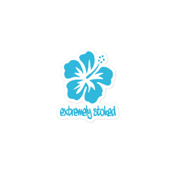 Extremely Stoked Aqua Blue Hibiscus Flower Surf Sticker