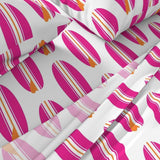 Surfer Girl Pink and Juicy Orange Classic Surfboards Sheet Set from Surfer Bedding™️ Large Scale - Extremely Stoked