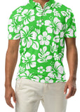 A man wearing a lime green and white Hawaiian Aloha slim fit polo shirt with a white button placket.