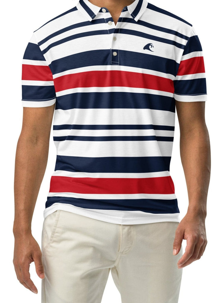Slim Fit Men's Classic Surf Stripes Polo Shirt – Red, White and