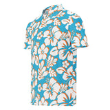 Slim Fit Men’s Hawaiian Polo Shirt – Aqua Blue, Orange and White by Extremely Stoked®