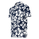 Slim Fit Men’s Hawaiian Polo Shirt – Navy Blue and White by Extremely Stoked®