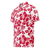 Slim Fit Men’s Hawaiian Polo Shirt – White and Red by Extremely Stoked®