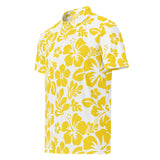 Slim Fit Men’s Hawaiian Polo Shirt – White and Yellow by Extremely Stoked®