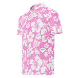 Slim Fit Men’s Hawaiian Polo Shirt – Pink and White by Extremely Stoked®
