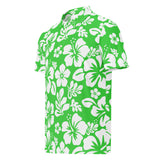 Slim Fit Men’s Hawaiian Polo Shirt – Lime Green and White by Extremely Stoked®