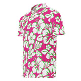Slim Fit Men’s Hawaiian Polo Shirt – Hot Pink, Lime Green and White by Extremely Stoked®