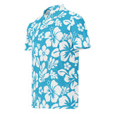 Slim Fit Men’s Hawaiian Polo Shirt – Aqua Blue and White by Extremely Stoked®