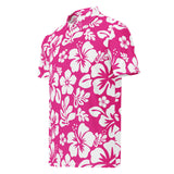 Slim Fit Men’s Hawaiian Polo Shirt – Hot Pink and White by Extremely Stoked®